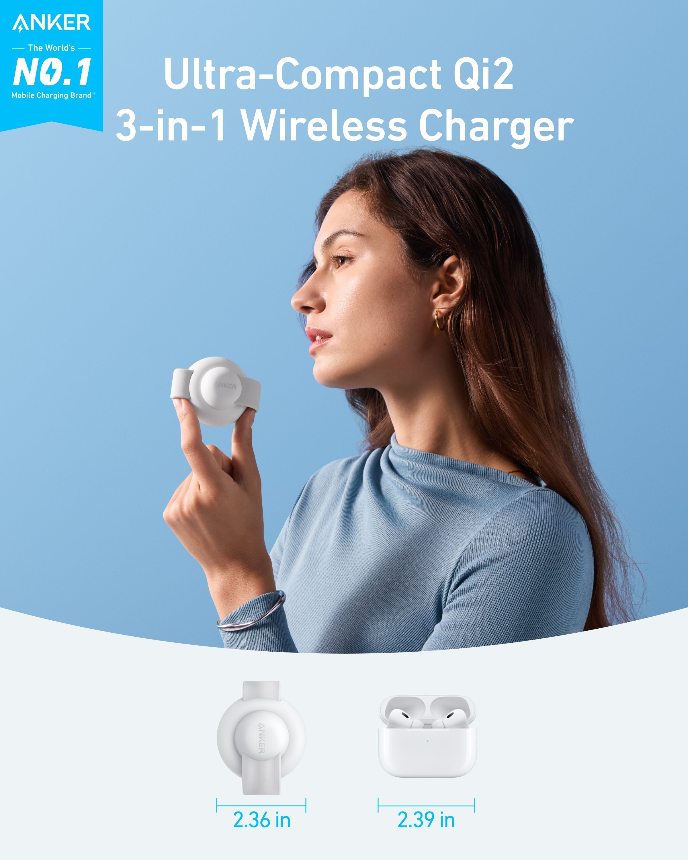 Anker MagGo Wireless Charging Station (3-in-1, Foldable Pad) and Anker Nano Travel Adapter (5-in-1, 20W, 1-Pack)