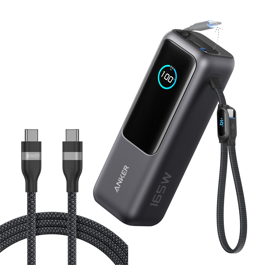 Laptop Power Bank (25K, 165W, Built-In and Retractable Cables)