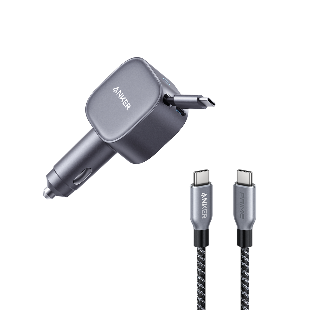 Nano 75W Car Charger and Prime USB-C to USB-C Cable (240W, Upcycled-Braided)
